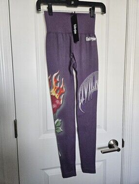 NWT Civil Regime Womens Purple Brushed Rose Kelly Seamless Scrunch Leggings XS